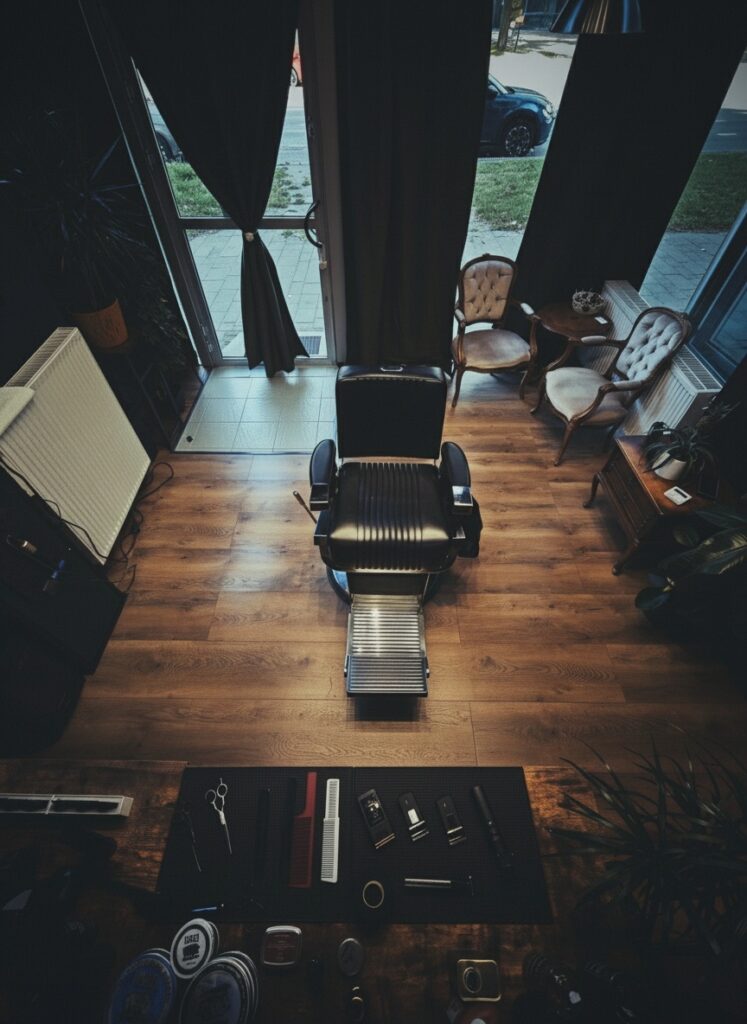 Wnętrze salonu Barber Tychy – stylowy fotel i elegancki wystrój.